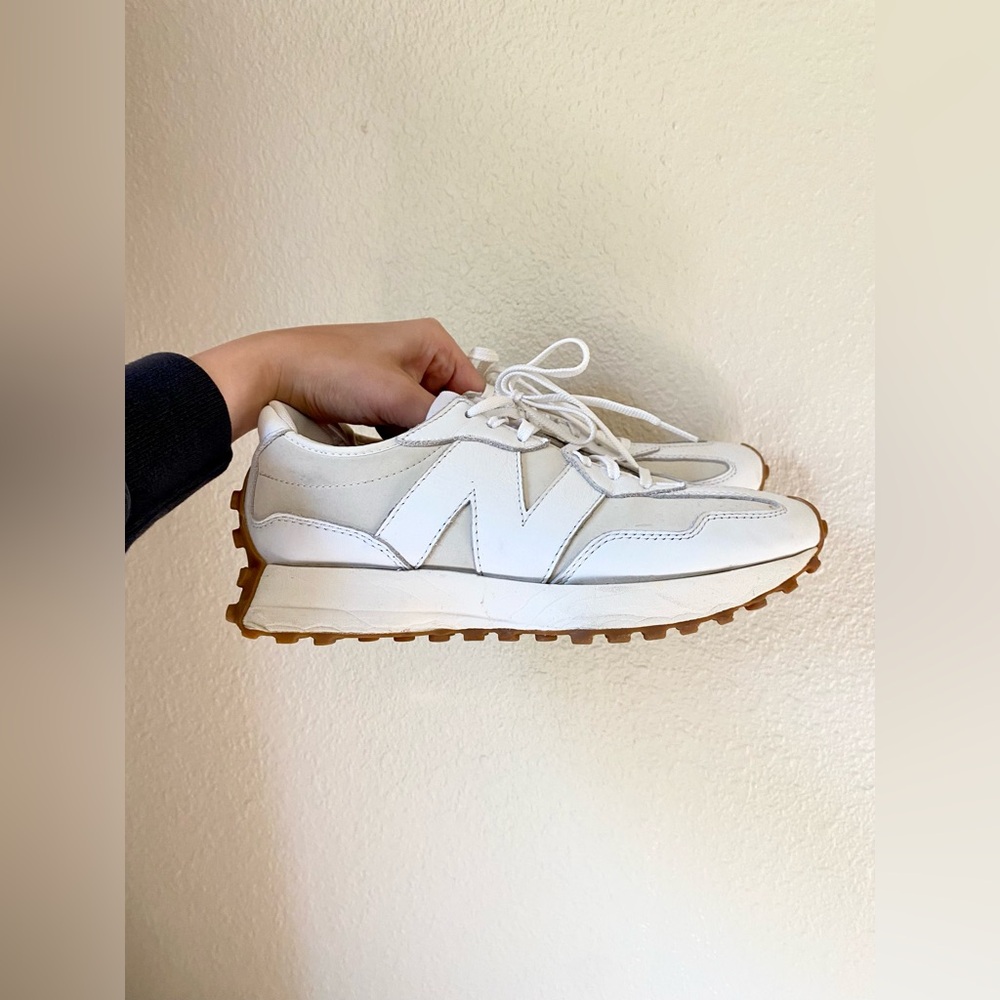New Balance White and Tan Sneakers